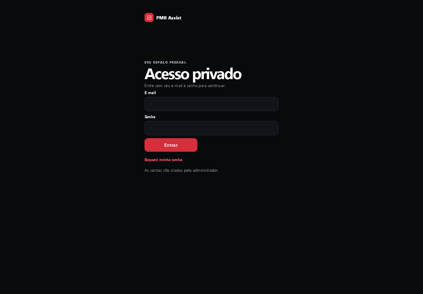 Tela real de autenticação do PMR Assist, destino atual da demonstração pública